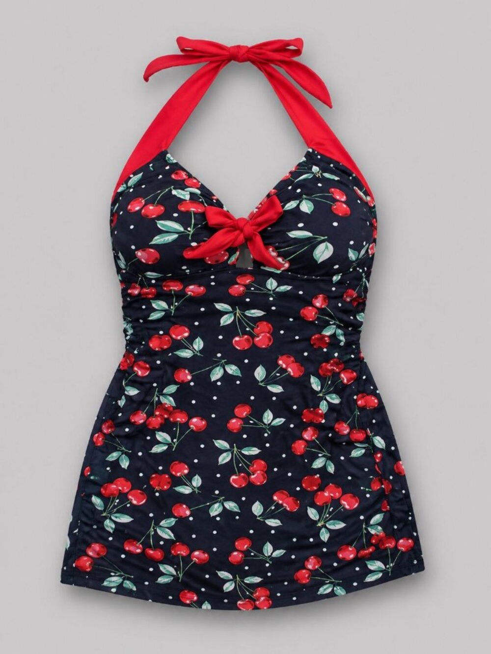 Retro Pinup Cherry Print Halter Swimsuit – Vintage One‑Piece, Small push-up NWT
